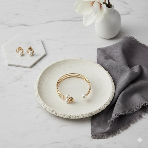 🆕️Elegant 14K Gold Plated Pearl Accent Adjustable Cuff Bracelet + Free Earrings - Picture 6 of 12